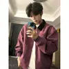Chaqueta de primavera para hombre, chaqueta de vuelo de cuero PU tie-dye gris, estilo retro americano, chaqueta corta de trabajo estilo béisbol con cuello camisero
