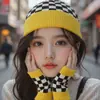 Gorro de Lana Tejido para Mujer Otoño e Invierno Versátil Circunferencia de Cabeza Grande Verde Holgado Ins Moda para Adelgazar la Cara Juego de Guantes