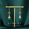 Aretes de calcedonia natural Tulipán incrustado Nudo chino epoxi Aretes de estilo nacional para mujer Sencillos Accesorios para traje antiguo Hanfu