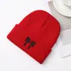 Chapéu de Tricô Bordado com Laço, Gorro de Lã com Barra Estilo Coreano, Chapéu de Tricô Versátil e Quente para Outono e Inverno