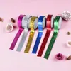 Fita Adesiva de Glitter Dourado e Prata com 10 Cores para Decoração DIY Artesanal, Fita Washi Adesiva Sem Resíduos para Diário