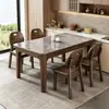 Mesa y Sillas de Comedor de Madera Maciza Color Nogal Negro Norteamericano Piedra Sinterizada Moderno Minimalista Apartamento Pequeño Rectangular Mesa de Comedor Occidental