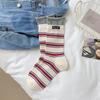 Nuevos Calcetines Rayados para Mujer, Longitud Media Pantorrilla, Etiqueta de Tela con Letras, Calcetines Largos Estilo Coreano Serie Miu, Calcetines Elegantes, Calcetines Zhuji al por Mayor