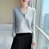 Suéter de Punto de Lana Pura con Cuello de Solapa de Invierno 2026 Manga Larga para Mujer Color Sólido Suéter de Lana Retorcida