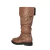 Botas de montar con hebilla de tira cruzada para mujer, nuevo estilo 2026, botas Martin de suela gruesa hasta la mitad de la pantorrilla, cuero suave, diseño plisado y apilado, botas de cowboy