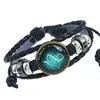 Joias criativas e populares: pulseiras simples dos 12 signos do zodíaco, pulseiras de cordão de couro trançado feitas à mão, acessórios unissex e modernos