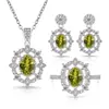 Conjunto de Três Peças de Pedras Coloridas Europeu Mais Vendido Joias Simuladas Acessórios Joias de Alto Padrão Colar Colorido Anel Brincos Studs Femininos Atacado