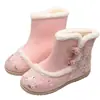 Terciopelo de Invierno Estilo Étnico para Mujer Niñas Zapatos de Tela del Viejo Pekín Zapatos de Algodón Botas Bordadas Hanfu Botas de Tobillo para la Nieve