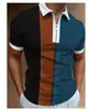 Camisa polo T-shirt masculina de verão nova, europeia e americana, com estampa 3D, moda casual, gola polo, zíper, manga curta