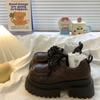 Zapatos de cuero pequeños con cordones y tacón grueso y suela gruesa para mujer, otoño e invierno 2024, estilo británico, vintage, combinables con todo.