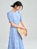 26 Nuevo Estilo de Verano Vestido Elegante Azul y Blanco a Cuadros que Ceñe la Cintura para Mujeres con Sentido del Diseño, Vestido Largo de Manga Corta para Mujeres Altas 18280