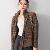 Nuevo Cardigan de Punto Retro de Lana Pura con Cuello Alto, Manga Larga, Cremallera Diagonal, Hilo Floral, Top Cálido, Otoño e Invierno 2025