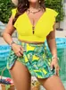 Nuevo Traje de Baño Europeo y Americano de Comercio Exterior Amazon Tallas Grandes para Mujer, Bikini de Dos Piezas Estilo Falda de Cintura Alta para Busto Grande