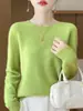 Pronto para Vestir da Primeira Linha 100% Lã Pura Gola Redonda Tricô Feminino Novo Outono e Inverno Tricô Sem Costura Efeito Emagrecedor Tricô Versátil