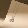 Colar com Pingente de Fivela Coração com Coração Amor Duplo Cobre Temperamento de Alto Nível Luxo Leve Exquisito Corrente de Presente Versátil
