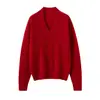 Suéter de Cachemira para Mujer 100% Cachemira Pura Otoño e Invierno 2025 Nuevo Suéter Beige Holgado de Cuello V Suéter de Punto de Alta Gama
