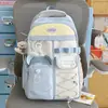 Mochila Versátil Tendência Dopamina de Grande Capacidade para Meninas do Ensino Fundamental, Mochila Casual Color-Blocking Estilo College Macaron