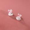 Aretes coreanos de moda de dibujos animados de conejo de goma rosa dulce lindo animal del zodiaco para mujer