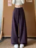 Calça esportiva roxa com barra curva para mulheres, novo estilo outono 2026, cintura alta, solta, perna reta, perna larga, calça de moletom casual estilo americano