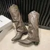 Botas de cowboy ocidentais para mulheres 2026 primavera e outono novo estilo bico fino salto grosso retrô botas longas, botas para a perna da calça, botas de montaria longas da moda