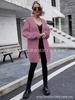 Suéter informal de manga larga con cuello en V y color liso para mujer, cárdigan largo de talla grande, holgado, para otoño e invierno