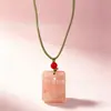 Nuevo Collar Colgante de Calcedonia Rosa Estilo Chino para Mujer, Cadena para Clavícula con Colgante Cuadrado Estilo Nacional Lujo Ligero, Regalo para Mamá