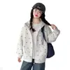 Conjunto de Otoño para Niñas Estilo Coreano Chaqueta con Capucha Estampado Completo Lazo 2026 Nueva Moda Cardigan Casual con Cremallera para Niños Mayores