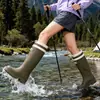 Botas de lluvia para mujer de caña alta, forradas de polar, cálidas, impermeables, antideslizantes, resistentes al desgaste, con puños elásticos, elegantes zapatos de goma para cocina