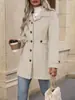 Nuevo Abrigo de Lana Elegante de Longitud Media con Solapa y Botones, Chaqueta de Lana de Corte Ajustado, Novedad Otoño e Invierno 2026 Transfronteriza