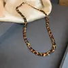 Hanluo~Collar de Cadena para Clavícula Redondo de Piedra Ojo de Tigre Bañado en Oro Real de 18K Retro de Alta Gama Moda Elegante