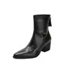 Botas Femininas Retro Francesas de Salto Grosso Bico Fino Outono Inverno Novas Versáteis Pequenas Salto Alto Botas Chelsea Retro