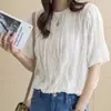 Blusas de verão de manga curta para comércio exterior do Sudeste Asiático, estilo japonês e coreano, camisas de chiffon, blusas básicas, camisetas lisas para a praia