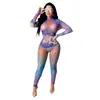 D9503 El Más Vendido de Amazon Ropa Transfronteriza Europea y Americana Sexy Posicionamiento de Dólar Malla Estampada Mono de Manga Larga
