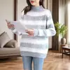 Suéter de chenilla grueso de imitación visón con cuello semialto para mujer, estilo otoño e invierno 2026, prenda exterior de punto a rayas holgada