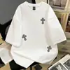 Camiseta de Manga Curta de Seda de Leite para Mulheres, Estampa Cruzada de Verão, Casual Americano de Caimento Solto, Top Versátil para Casal Estudante