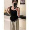 Camisola Sexy de Renda Verão 2025 Desejo Puro Feminina Blusa de Tricô Elegante Slim Fit Versátil Sem Mangas