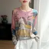 Suéter Base Feminino Malha Fina Gola Redonda Manga Longa Estampa Ombré Solto Fino Primavera/Verão 2026