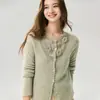 Cárdigan de Ganchillo Calado Ligero de Cachemir y Seda de Morera para Mujer, Top de Punto con Cuello en V, Ropa de Abrigo