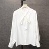 Nova Coleção Primavera 2026 Elegante Camisa Ol com Laço para Mulheres, Camisa de Cetim de Manga Longa, Top Brilhante tipo Seda