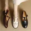 2026 Sapatos Mary Jane de Couro Femininos Couro Macio Brogue Retrô Sapatos Femininos Estilo Britânico Mocassins Salto Bloco Sapatos Únicos Tamanho Grande