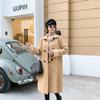 2023 novo casaco de lã feminino de malha casaco de caxemira elegante simples fivela de chifre coreano fino longo trench coat