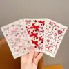 Pegatina de lazo en forma de corazón rojo con pedrería para niñas y niños, soporte de maquillaje con temática de huevo de fuegos artificiales, accesorio de decoración facial