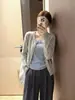 Cárdigan de Punto Negro de Cuello Redondo Estilo Coreano Old Money para Mujer Ropa de Principios de Otoño Suéter Chaqueta Ceñida Prendas de Abrigo