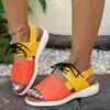 Sandálias de Verão Transfronteiriças Novo Estilo Color Block com Cadarço e Biqueira Aberta, Solado Grosso para Mulheres, Tamanho Grande, Comércio Exterior, Solado Macio, Casual, Versátil, Sapatos de Praia