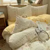 Conjunto de cama de quatro peças em gaze de algodão puro de camada dupla Classe A, capa de edredom 100% algodão, lençol de cima, capa de edredom, lençol com elástico, conjunto de três peças para dormitório estudantil 3