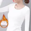Camiseta Base Sin Costuras para Mujer Otoño e Invierno Nueva Terciopelo Temperatura Constante Forrada Terciopelo Camiseta de Manga Larga Fina de Terciopelo Fibra Calefactora Top Cálido