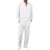 Conjunto Casual para Hombre de Punto Gofrado Color Sólido con Cuello Polo y Cremallera, Manga Larga y Pantalón Largo, Ropa Transfronteriza de Primavera y Otoño, Talla Europea