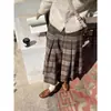 Saia Plaid de Lã Estilo Japonês Feminina Outono e Inverno Lã Grossa Plaid Estilo College Vintage Nicho Midi Plissada