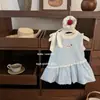 Vestido de niña 2025 Verano Estilo Coreano Dulce Lazo Cuadros Azules Bebé Lindo Capullo de Flor Vestido Chaleco Moderno