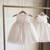 Vestido de meninas versão coreana de doce fofo infantil fofo fio fofo sem mangas laço vestido de princesa infantil fábrica outlet